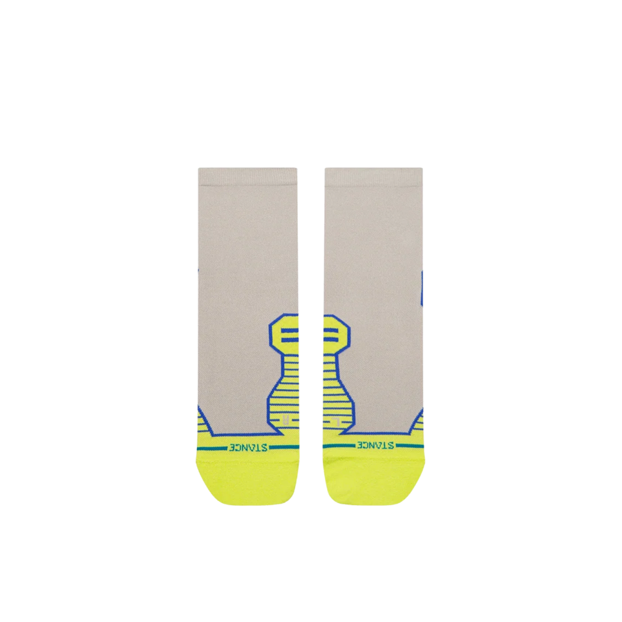 white and neon yellow ultralight stance pop out quarter height athletic socks