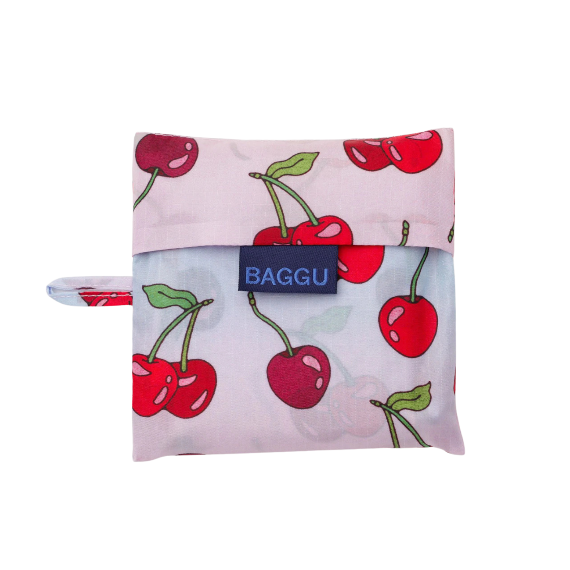 Reusable bag with cherry pattern and BAGGU label on a white background