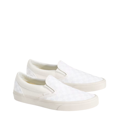 Beige  and white vans checkerboard slip-on sneaker on a white background