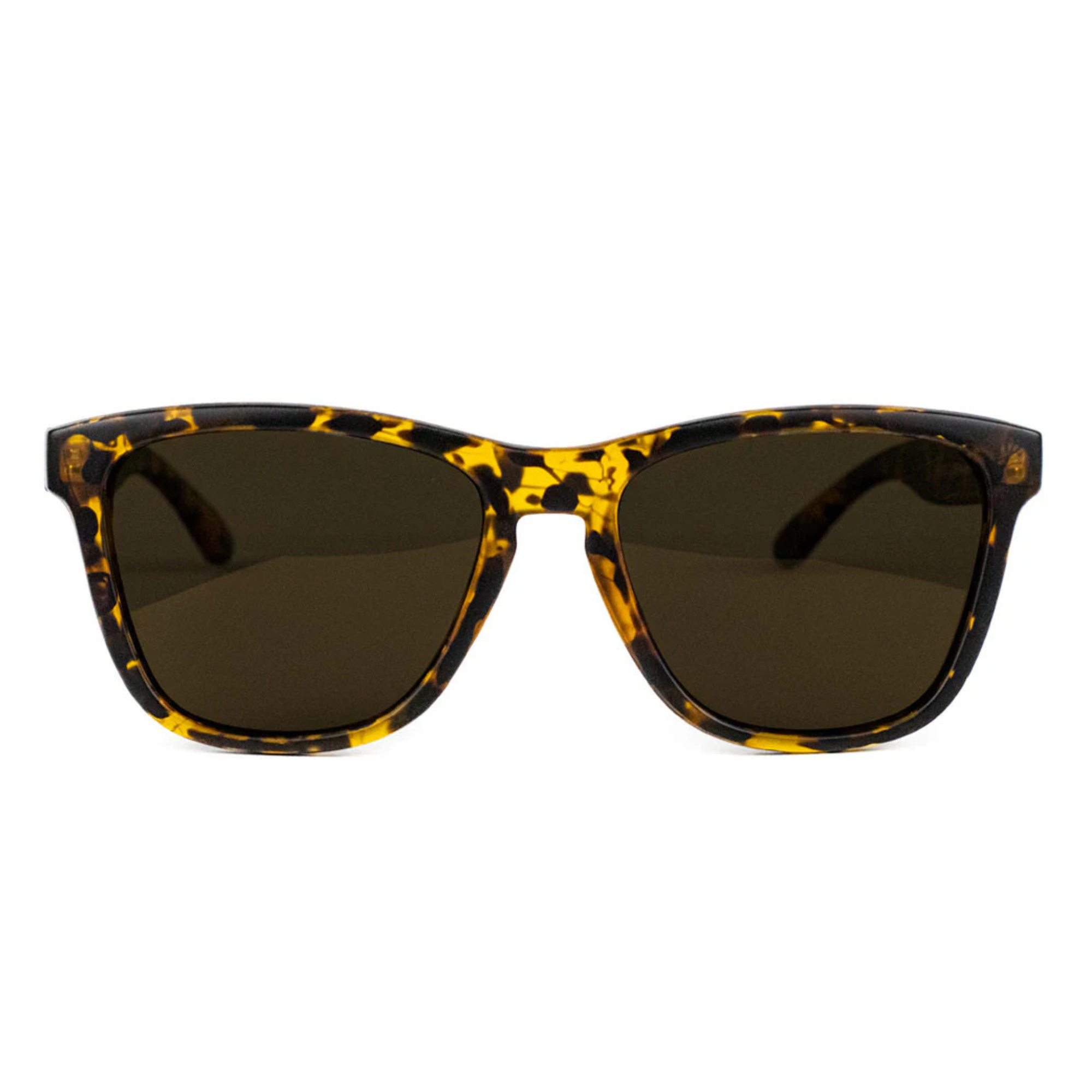 glassy deric premium polarized Sunglasses with yellow and black tortoiseshell frame on a white background