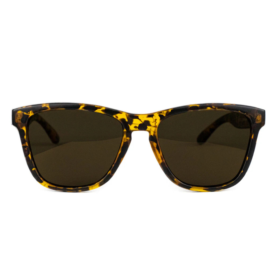 glassy deric premium polarized Sunglasses with yellow and black tortoiseshell frame on a white background