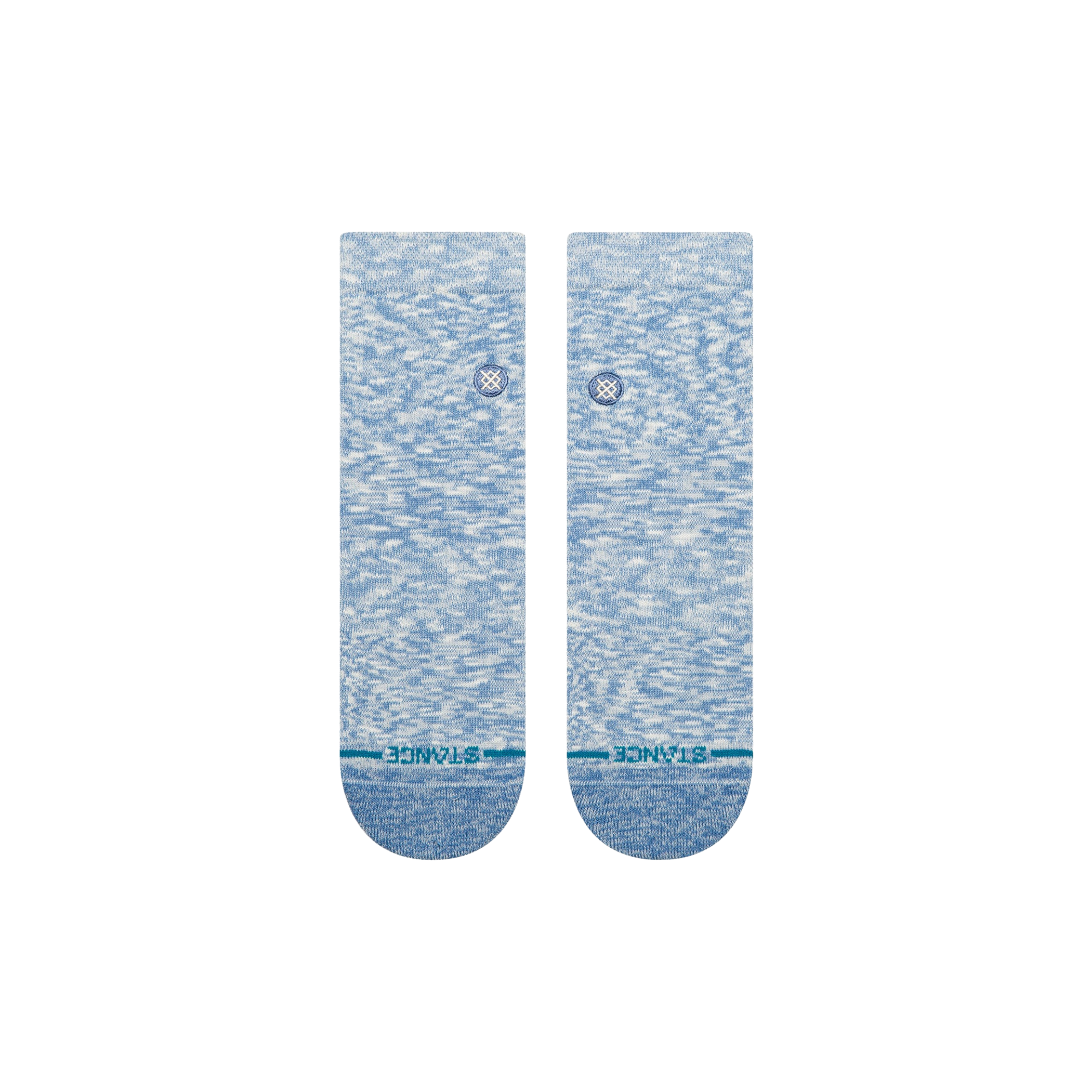 Pair of blue stance slub quarter socks with a subtle pattern on a white background