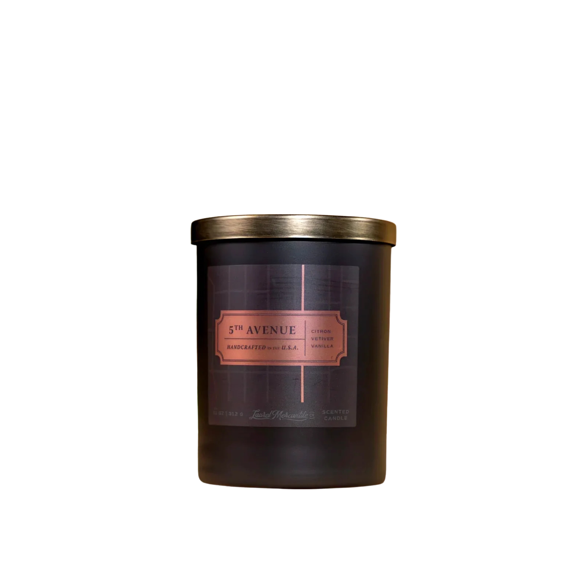 scent library by laurel merchantile Candle with fifth avenue label on a white background