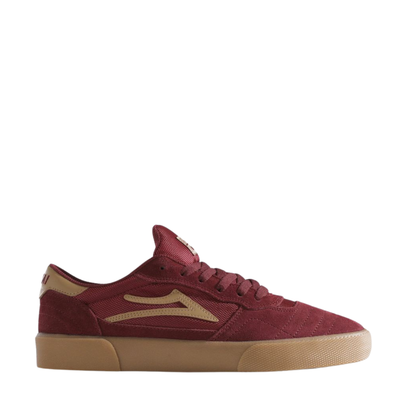 burgundy lakai cambridge skateboard sneaker with gum sole on a white background