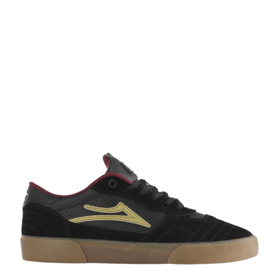 Black and gray lakai bastian salabanzi cambridge skate shoe shoe with red accents on a white background