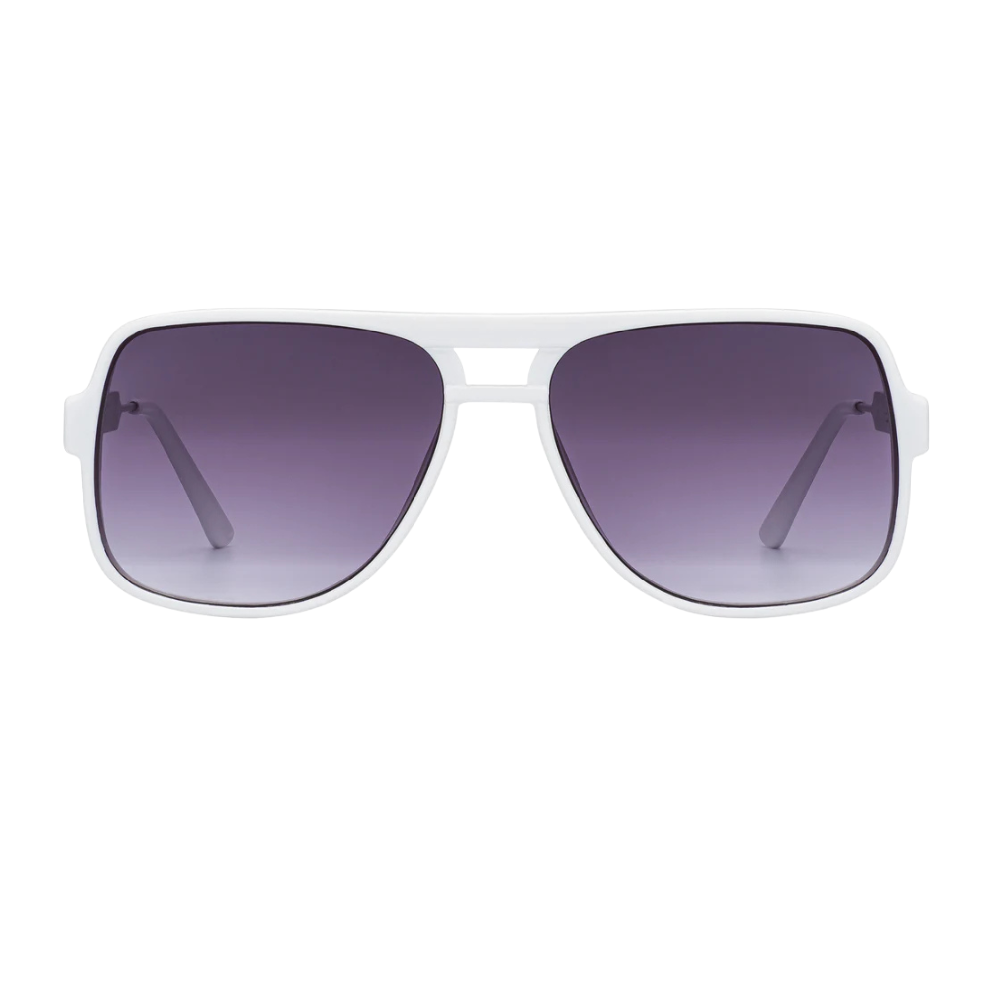 White sptifire orbital sunglasses with black gradient lenses on a white background