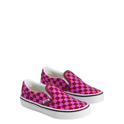 kids vans pink and red checkerboard slip-on shoe on a white background