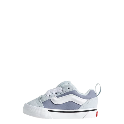 vans toddler knu skool sneaker with light blue and purple design on a white background