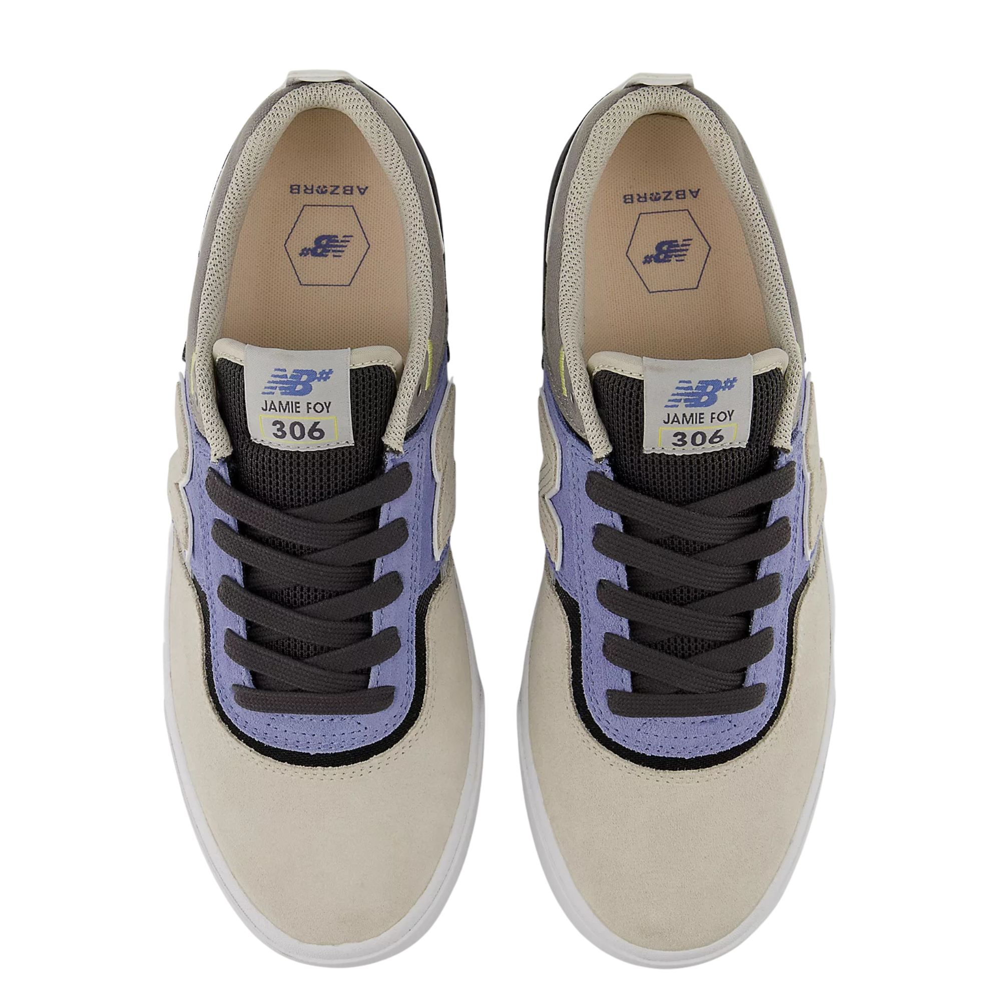grey & blue new balance jamie foy 306 skateboard sneaker with white sole on a white background