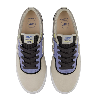 grey & blue new balance jamie foy 306 skateboard sneaker with white sole on a white background