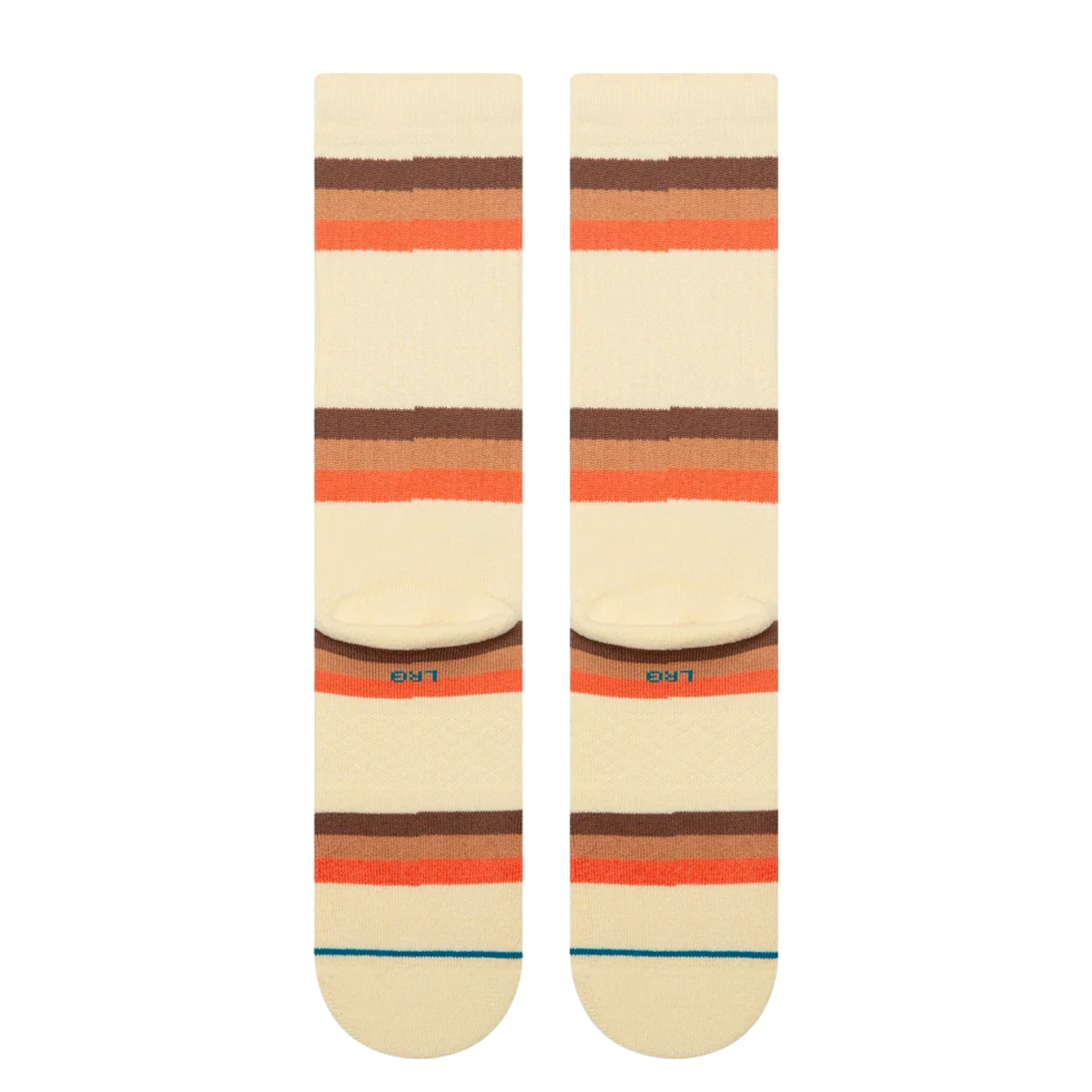 cream stance suns crest crew socks with orange a brown stripes on a white background