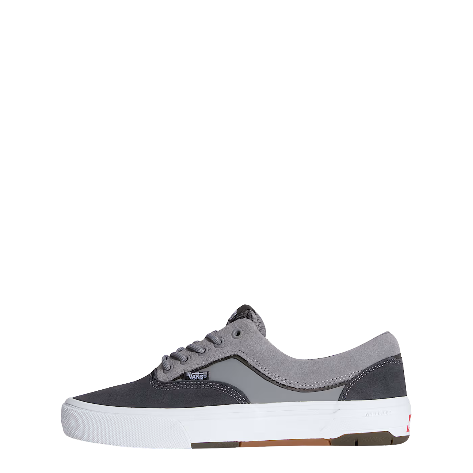 grey vans mens era wafflecup skate shoe with white sole on a white background