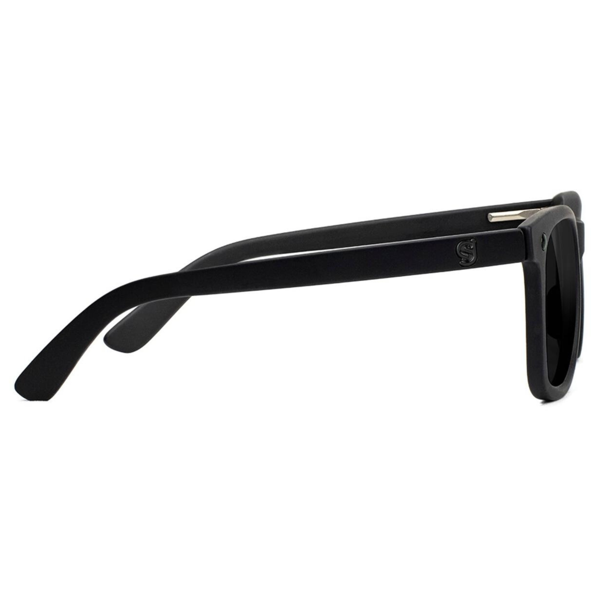 Black glassy mikemo premium polarized sunglasses with a white background