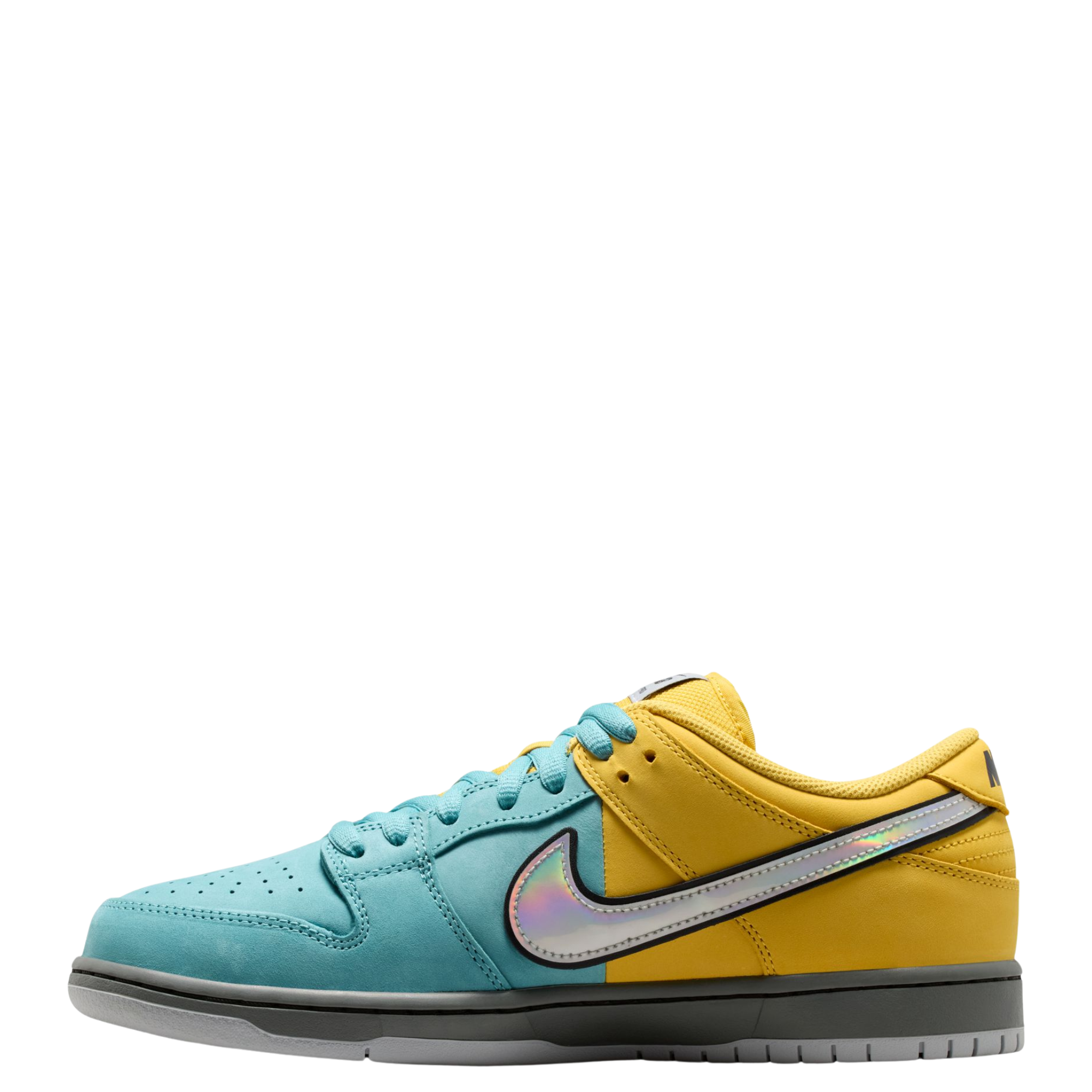 Yellow and teal NIKE SB MUNI FAST PASS sneaker with a visible Nike logo on a white background