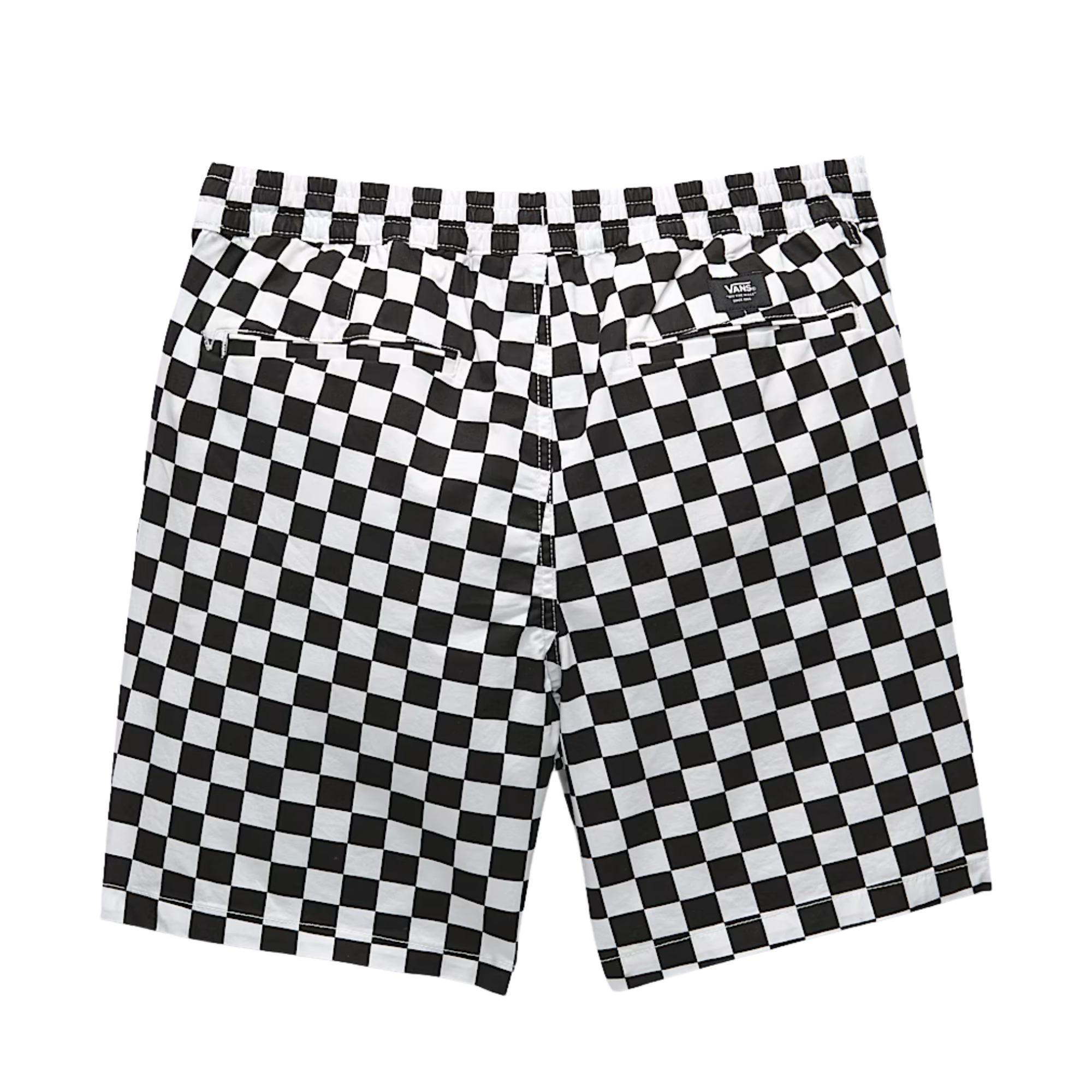 black and white vans checkered range relaxed shorts on a white background