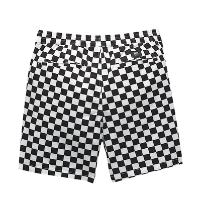 black and white vans checkered range relaxed shorts on a white background