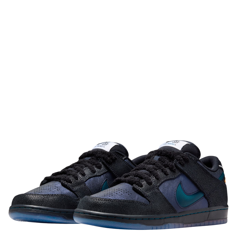 nike sb x blue tile dunk low skateboard sneaker on a white background