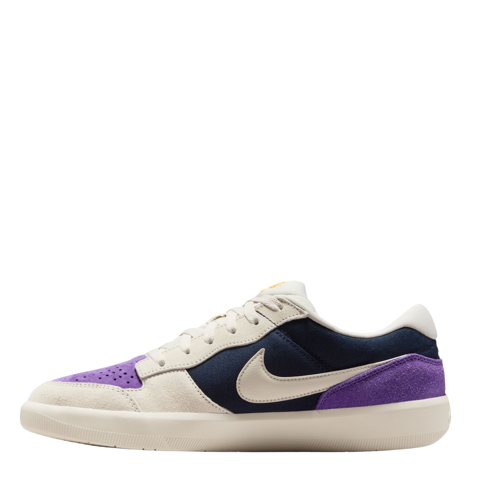 nike sb women's force 58 Sneaker with purple and navy accents on a white background
