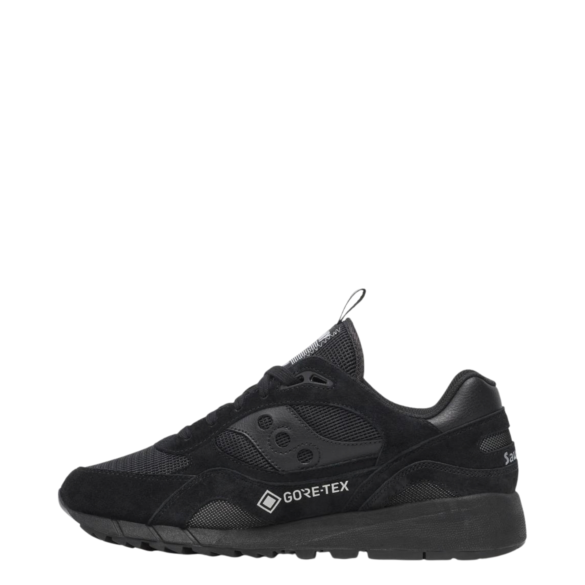 all black gore-tex saucony originals shadow 6000 sneaker on a white background