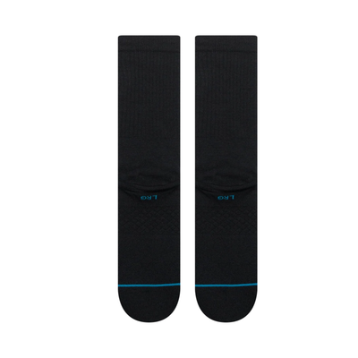 black stance combed cotton crew sock featuring 2 clinking martini glasses and a yellow and red stance logo on a white background