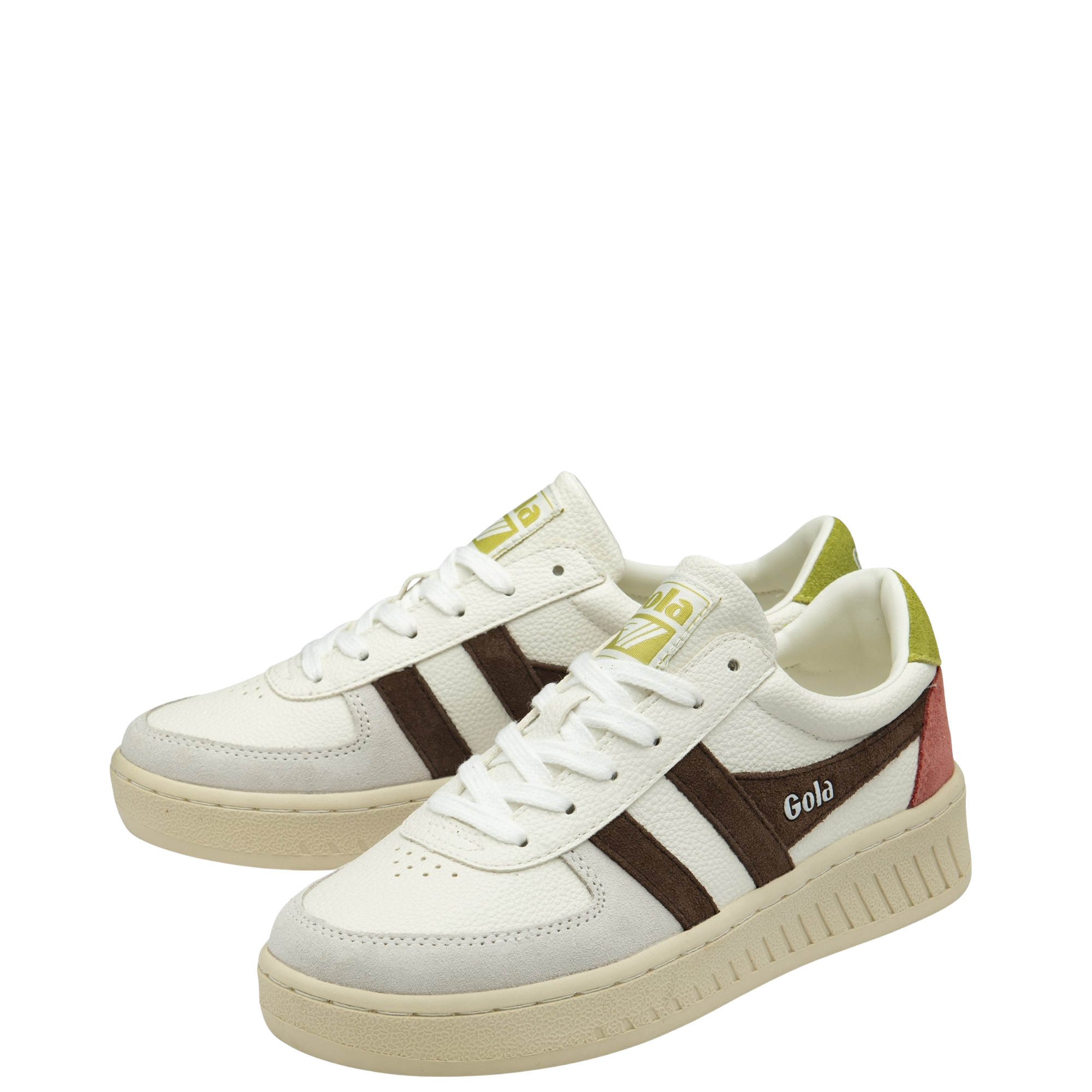White gola women's grandslam trident sneaker with colorful accents on a white background