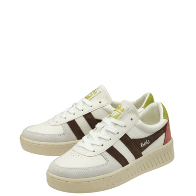 White gola women's grandslam trident sneaker with colorful accents on a white background