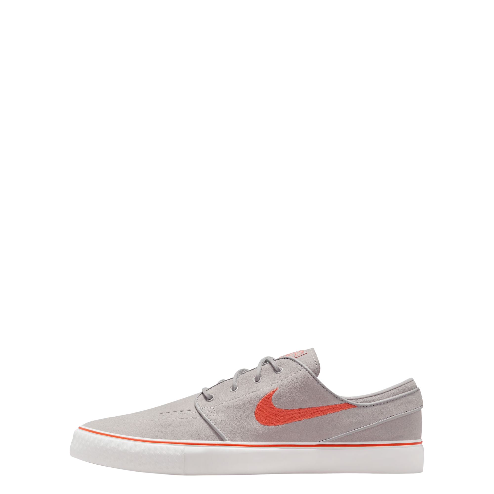 Gray NIKE sb men's janoski OG+ sneaker with an orange swoosh logo on a white background