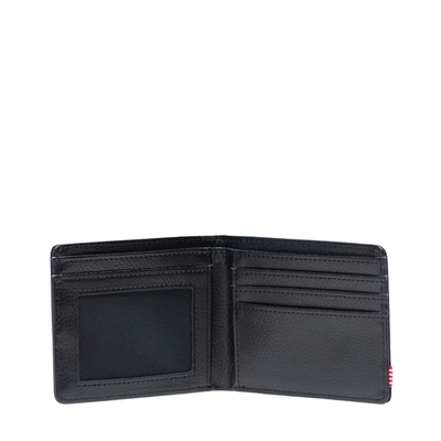 black and grey twill herschel hank wallet on a white background