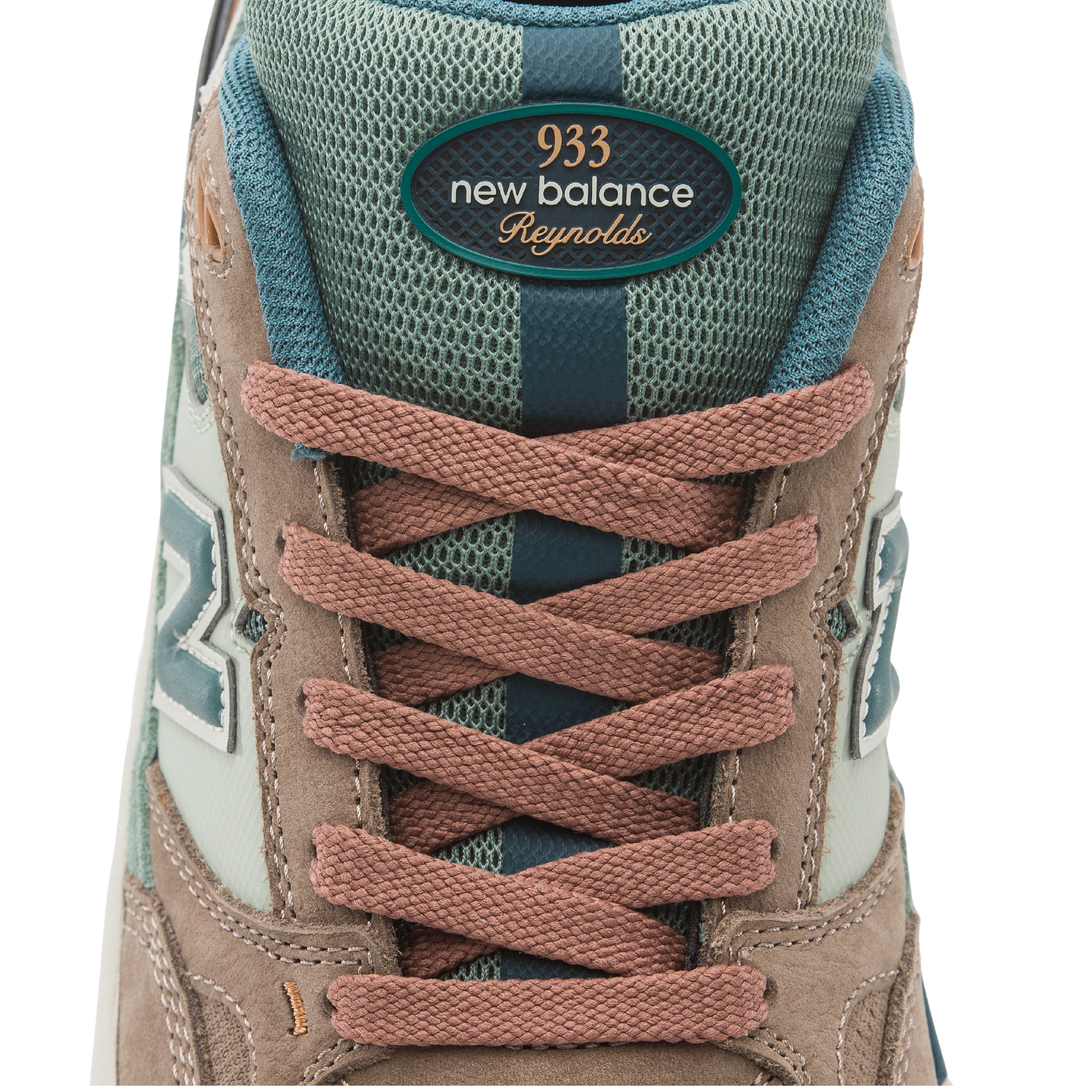 Multicolor brown and green new balance numeric 933 sneaker with 'N' logo on a white background