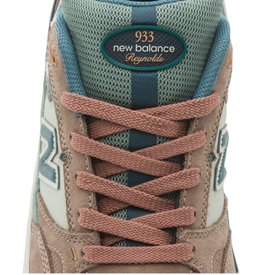 Multicolor brown and green new balance numeric 933 sneaker with 'N' logo on a white background