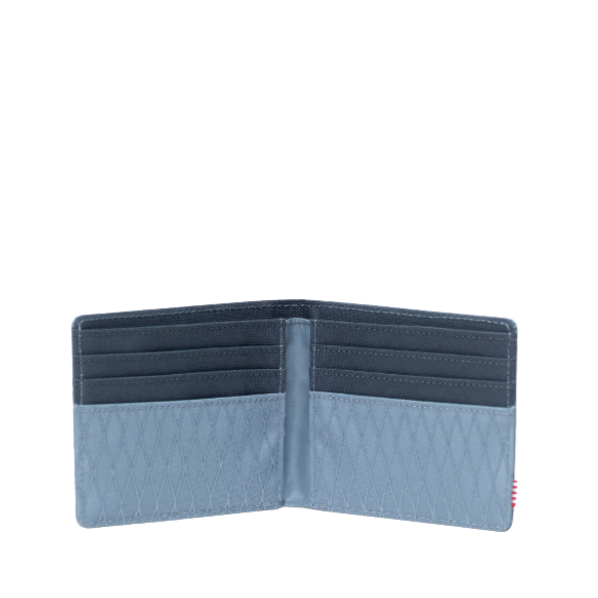 blue herschel roy wallet on a white background