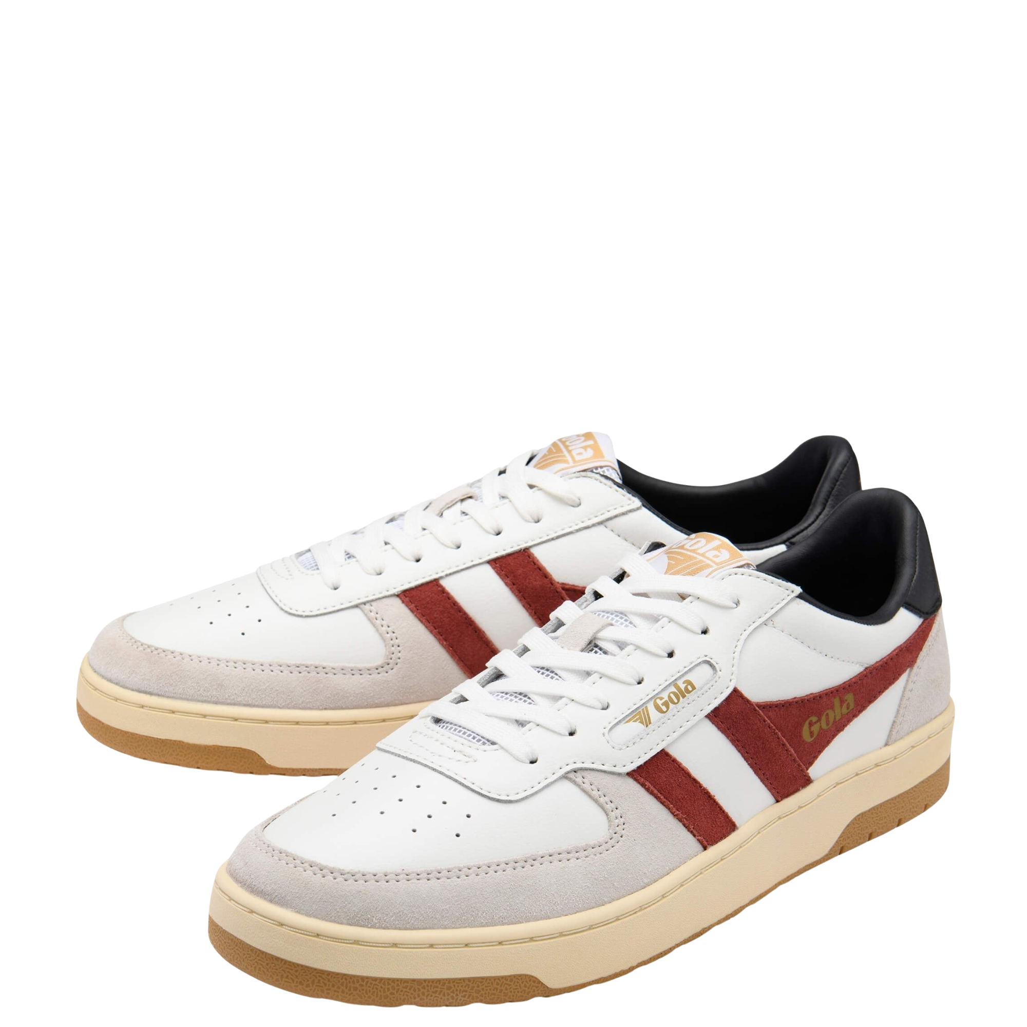white gola men's hawk sneaker with red stripes on a white background