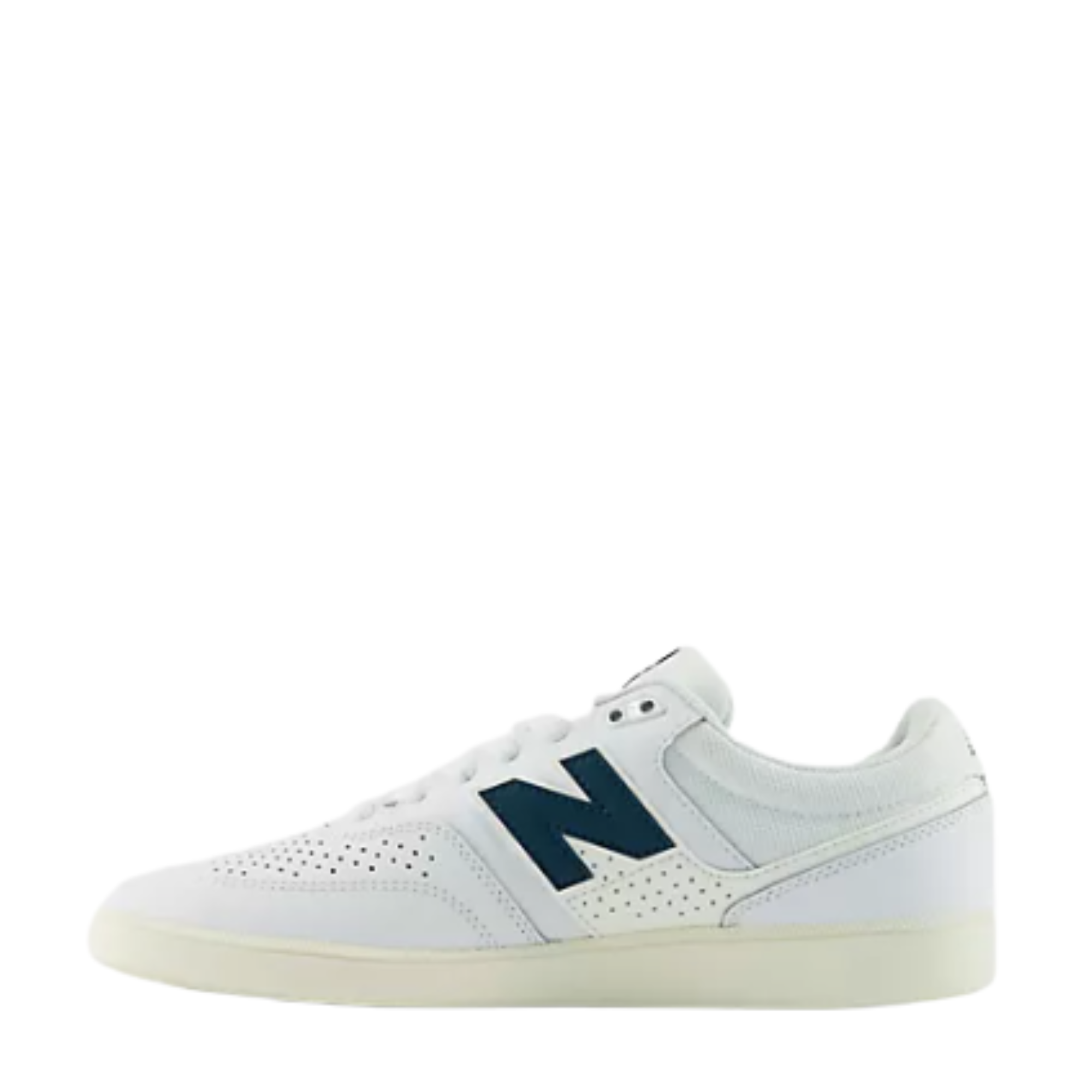 White new balance numeric brandon westgate 508 sneaker with a green 'N' logo on a white background