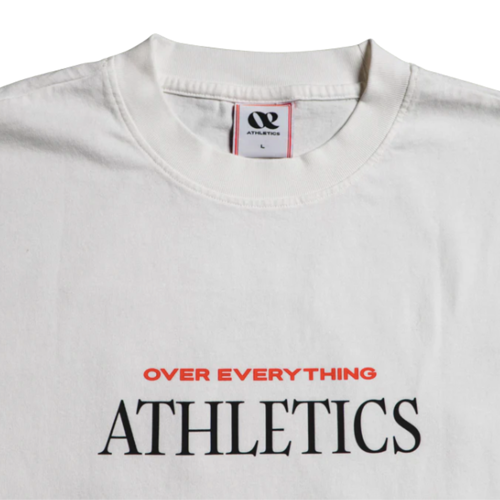 White OE Athletics club you vs you t-shirt with black and red text on a white background