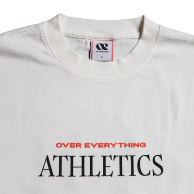 White OE Athletics club you vs you t-shirt with black and red text on a white background