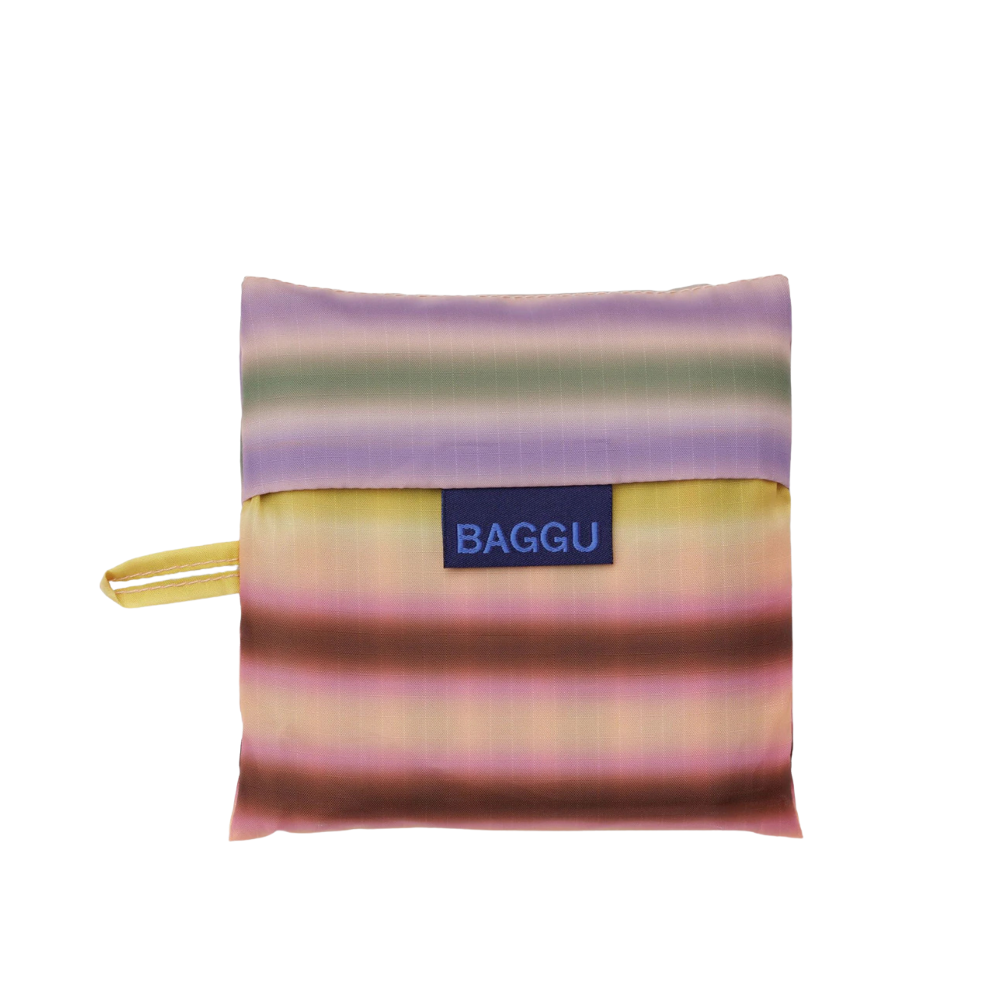 Multicolored striped baggu reusable bag on a white background