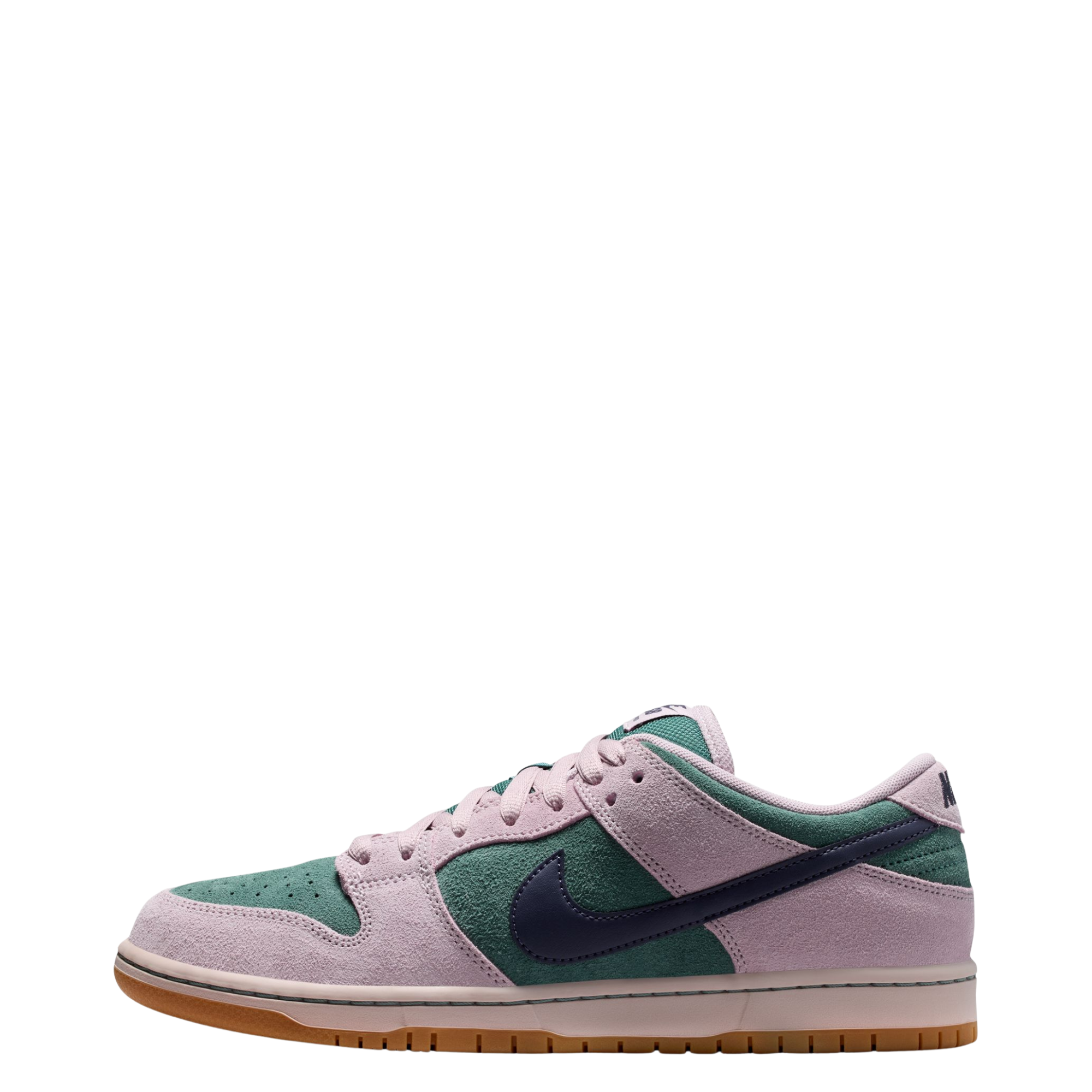 nike sb dunk low skateboard Sneaker with green and pink design on a white background