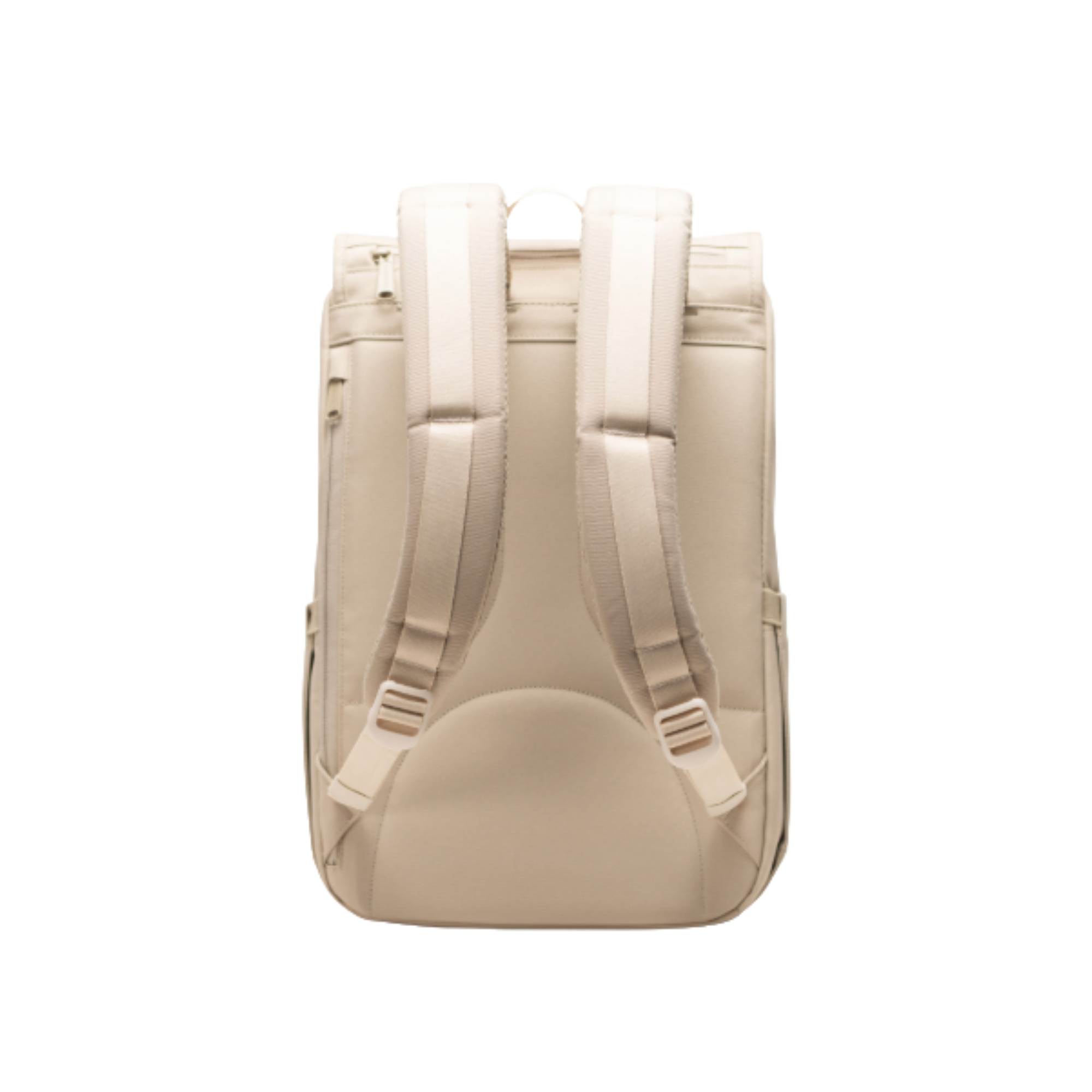 Beige herschel supply little america mid volume backpack with brown straps on a white background