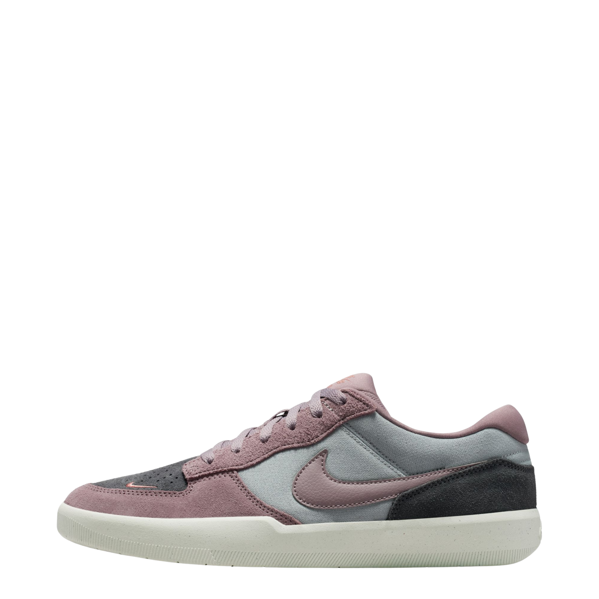 Multicolor NIKE SB women's force 58 sneaker with a pink swoosh on a white background