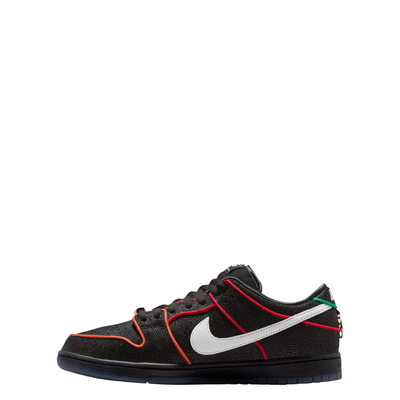 Black NIKE SB dunk low bronx girls skate sneaker with colorful accents on a white background