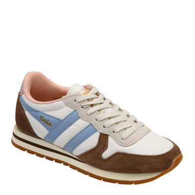 Multicolored gola daytona chute women's sneaker with brown, blue, and white design on a white background