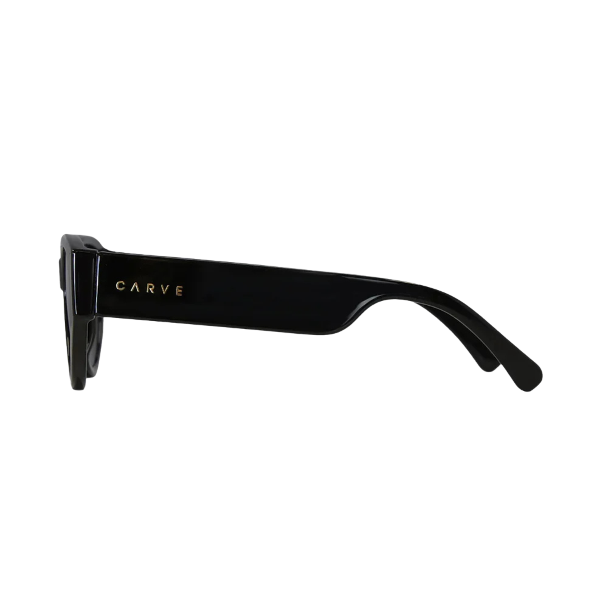 Black carve usa eyewear lulu sunglasses with dark gray lenses, shown from the front on a solid white background.