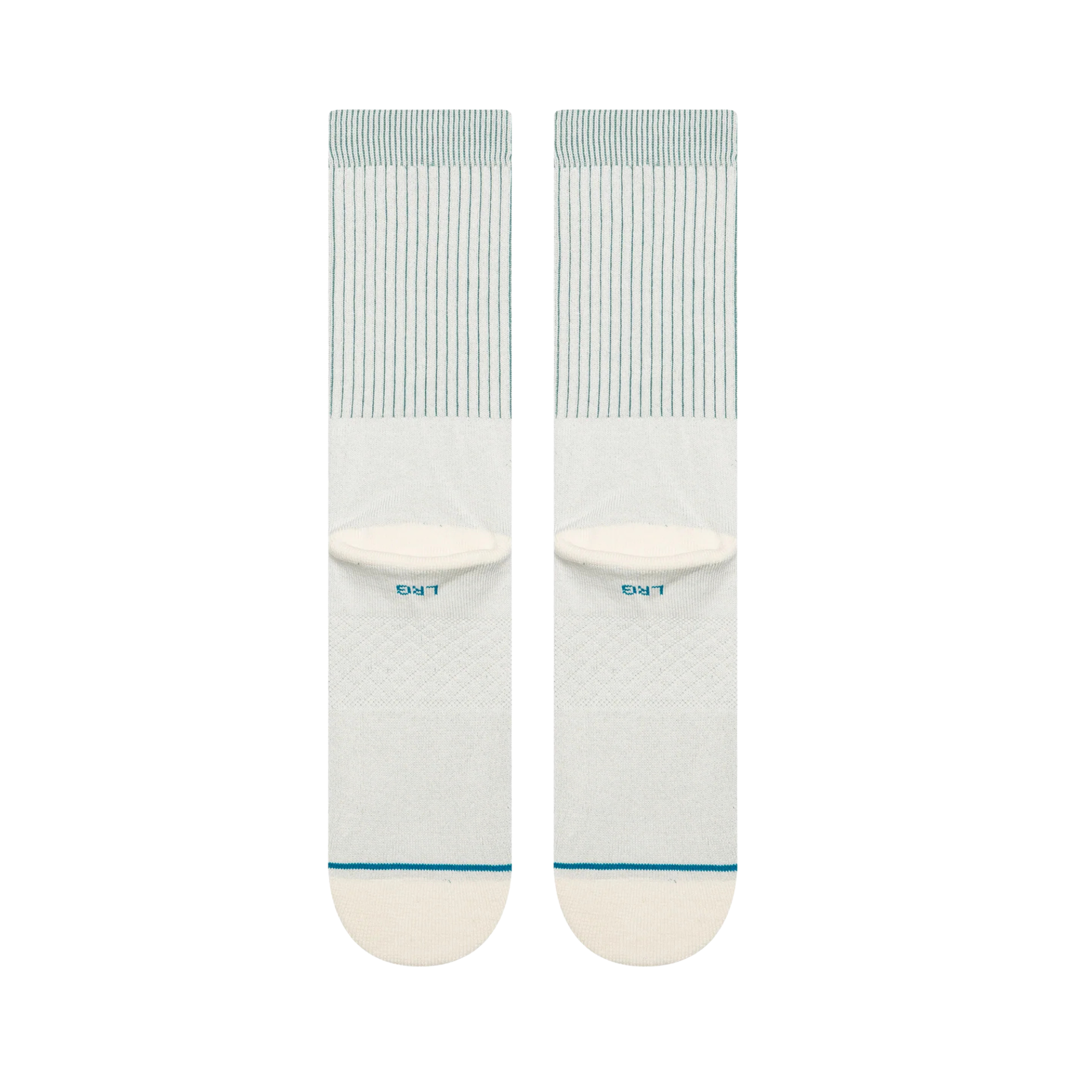 White stance icon socks with green stripes on a white background