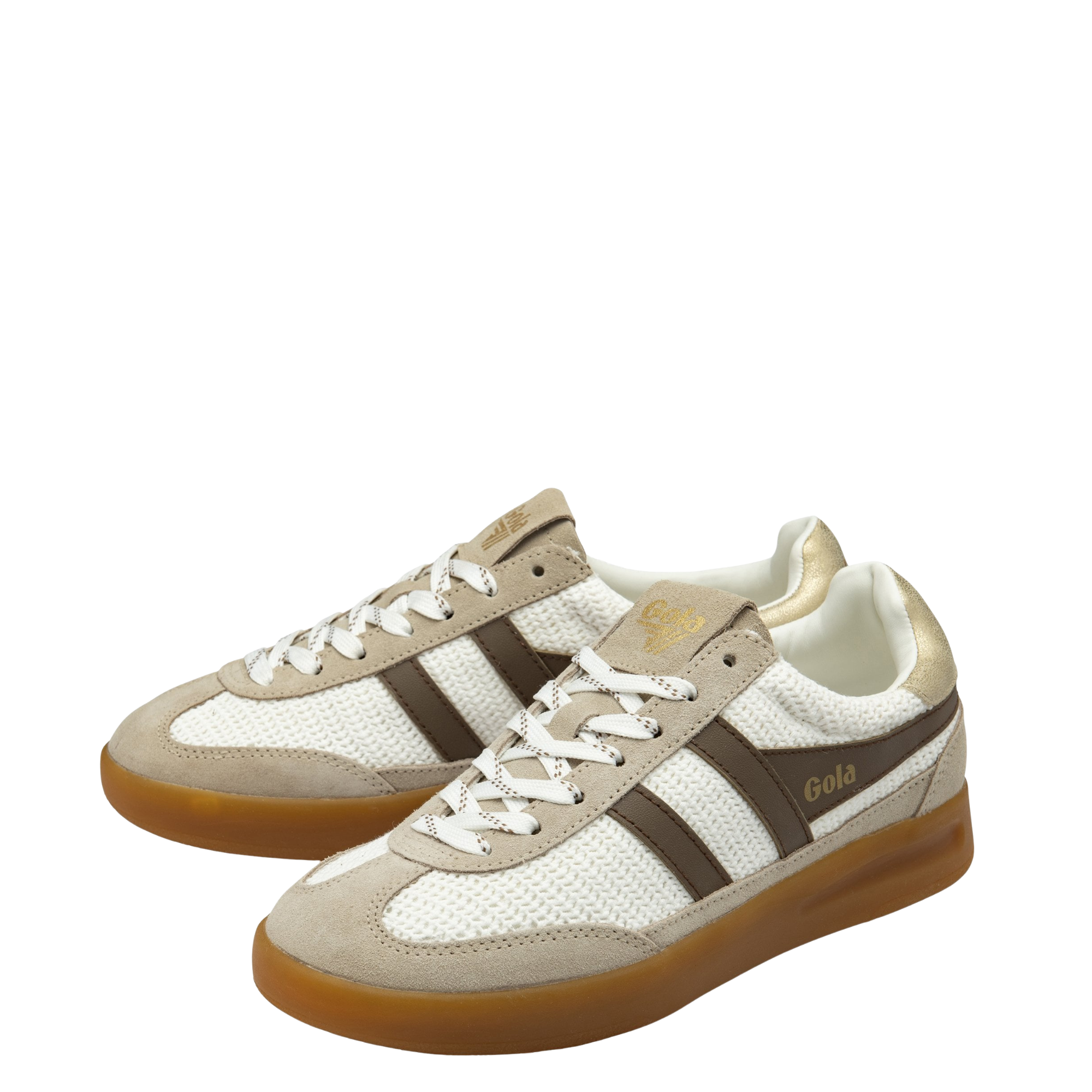 Beige gola cyclone zephyr sneaker with brown accents on a white background