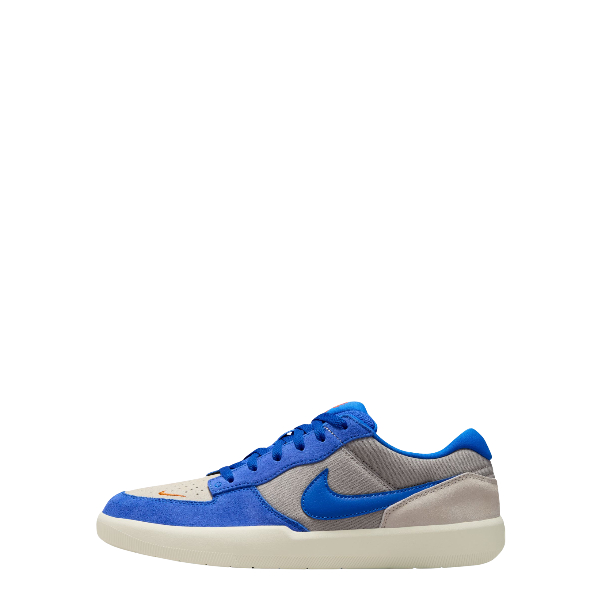 Blue and gray nike sb force 58 sneaker on a white background