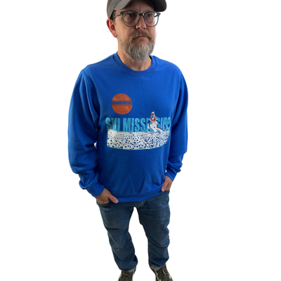 royal blue ski mississippi crew neck sweatshirt by fashions ink distributed by swell-o-phonic