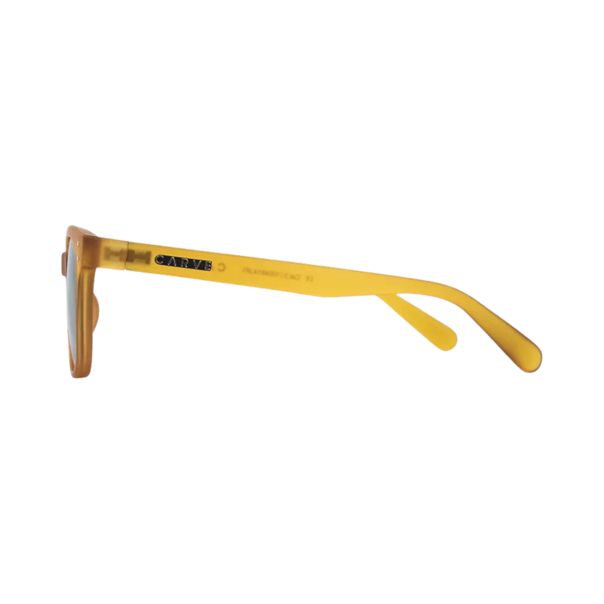 A pair of square carve usa eyewear homeland sunglasses with a translucent amber-yellow frame and dark green lenses, shown against a plain white background.