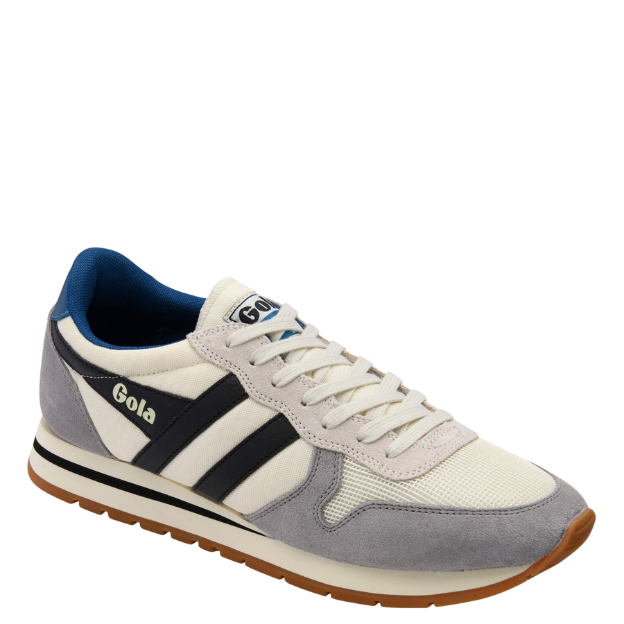 Gola men's daytona Sneaker with gray, blue, and black design on a white background