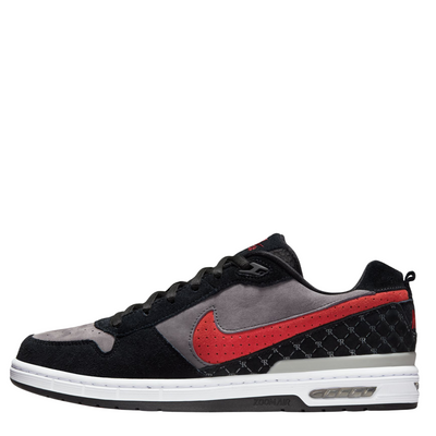 black and grey nike sb paul rodriguez with a red swoosh and white sole