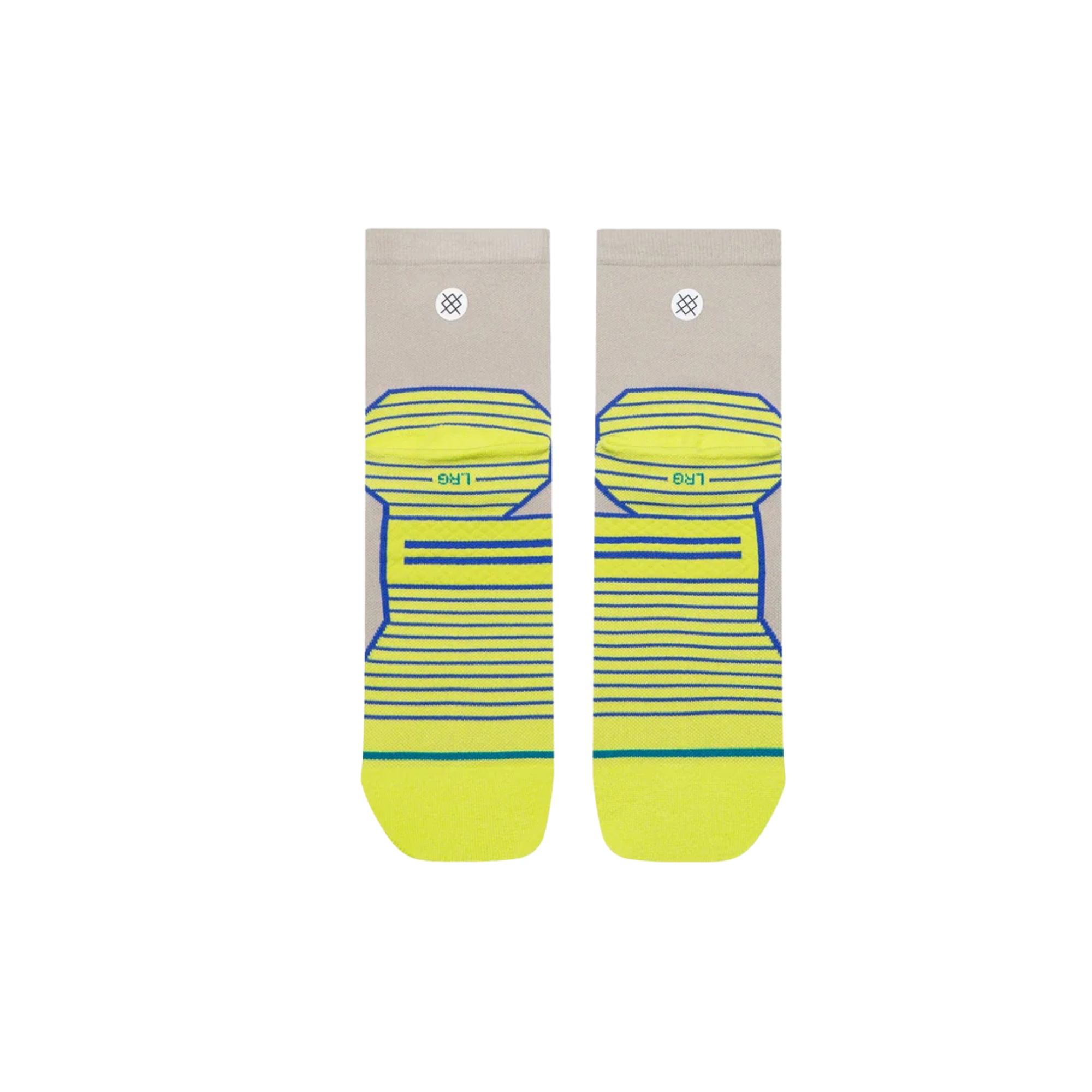 white and neon yellow ultralight stance pop out quarter height athletic socks